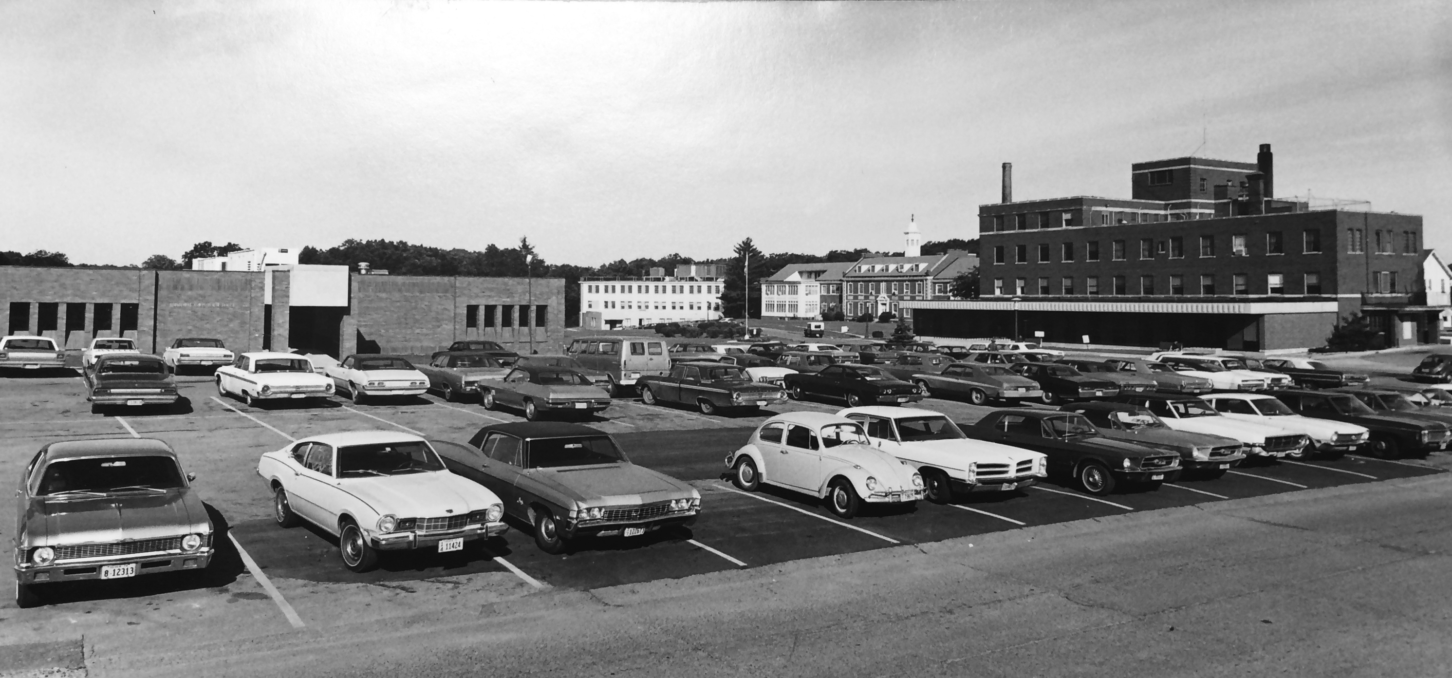 Broadlawns Family Health Center 1970 with time period cars
